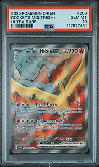 2025 Pokemon Dri En-destined Rivals 208 Team Rocket's Moltres Ex Ultra Rare PSA