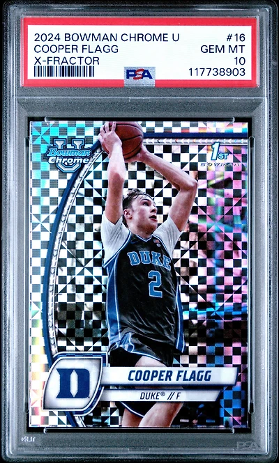 2024 Bowman Chrome University 16 Cooper Flagg X-fractor PSA 10