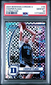 2024 Bowman Chrome University 16 Cooper Flagg X-fractor PSA 10