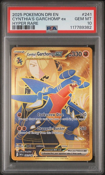2025 Pokemon Dri En-destined Rivals 241 Cynthia's Garchomp Ex Hyper Rare PSA 10