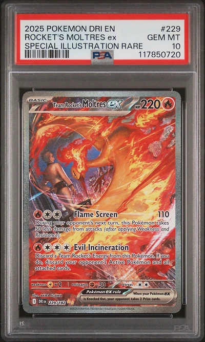2025 Pokemon Dri En-destined Rivals 229 Team Rocket's Moltres Ex Special Illustration Rare PSA