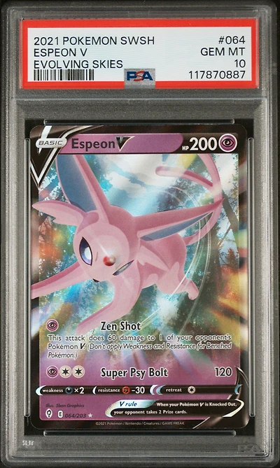 2021 Pokemon Sword & Shield Evolving Skies 064 Espeon V PSA