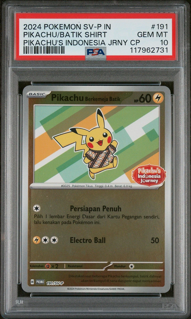 2024 Pokemon Indonesian Sv-p Promo Pikachu In Batik Shirt Pikachu's Indonesia Journey Campaign PSA