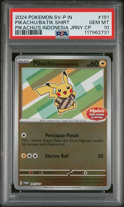 2024 Pokemon Indonesian Sv-p Promo Pikachu In Batik Shirt Pikachu's Indonesia Journey Campaign PSA