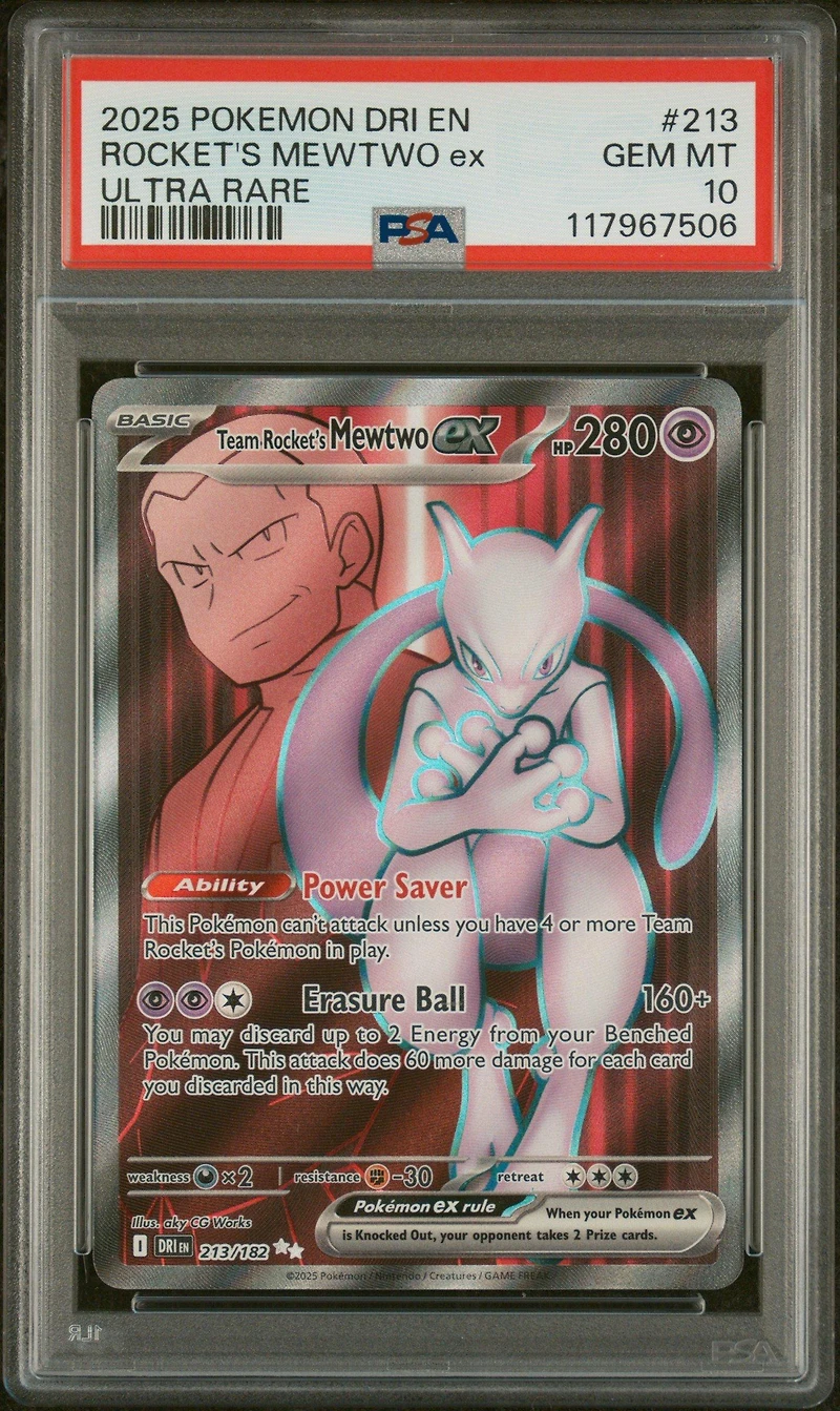 2025 Pokemon Dri En-destined Rivals 213 Team Rocket's Mewtwo Ex Ultra Rare PSA