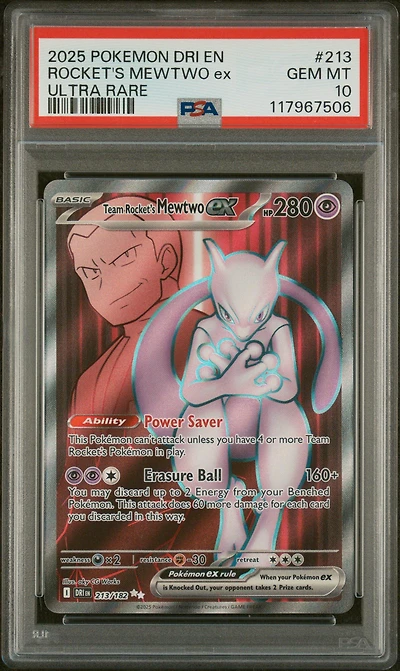 2025 Pokemon Dri En-destined Rivals 213 Team Rocket's Mewtwo Ex Ultra Rare PSA