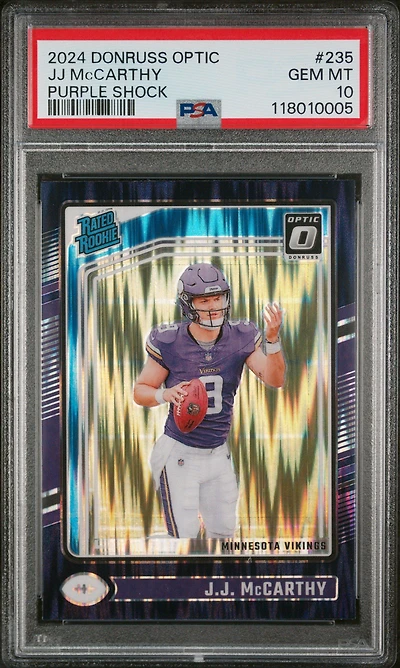 2024 Panini Donruss Optic 235 Jj Mccarthy Purple Shock PSA 10