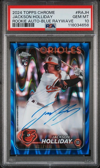 2024 Topps Chrome Rookie Autographs Rajh Jackson Holliday Blue Raywave PSA 10