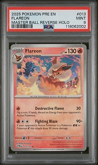 2025 Pokemon Pre En-prismatic Evolutions 013 Flareon Master Ball Reverse Holo PSA 9