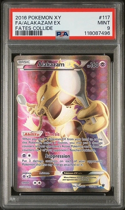 2016 Pokemon Xy Fates Collide 117 Full Art/alakazam Ex PSA 9