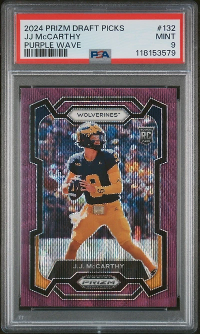 2024 Panini Prizm Draft Picks 132 Jj Mccarthy Purple Wave PSA 9