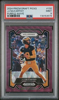 2024 Panini Prizm Draft Picks 132 Jj Mccarthy Purple Wave PSA 9