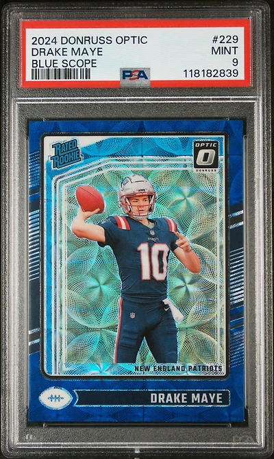 2024 Panini Donruss Optic 229 Drake Maye Blue Scope PSA 9