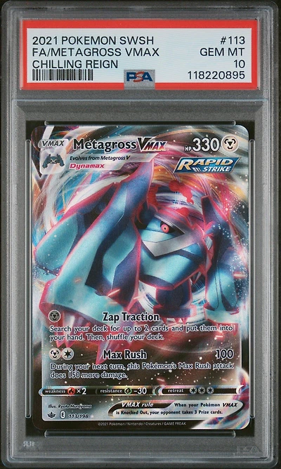 2021 Pokemon Sword & Shield Chilling Reign 113 Full Art/metagross Vmax PSA 10