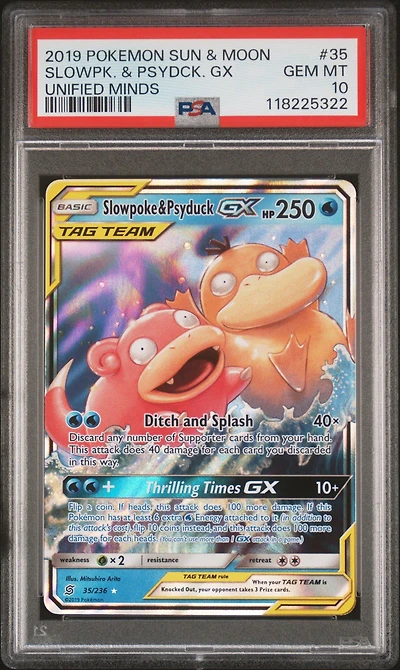 2019 Pokemon Sun & Moon Unified Minds 35 Slowpoke & Psyduck Gx PSA