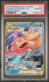 2019 Pokemon Sun & Moon Unified Minds 35 Slowpoke & Psyduck Gx PSA