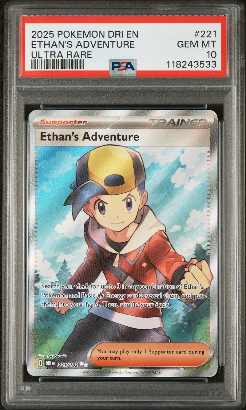 2025 Pokemon Dri En-destined Rivals 221 Ethan's Adventure Ultra Rare PSA