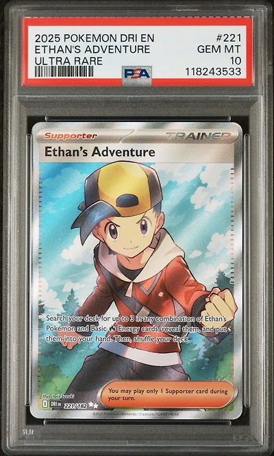 2025 Pokemon Dri En-destined Rivals 221 Ethan's Adventure Ultra Rare PSA