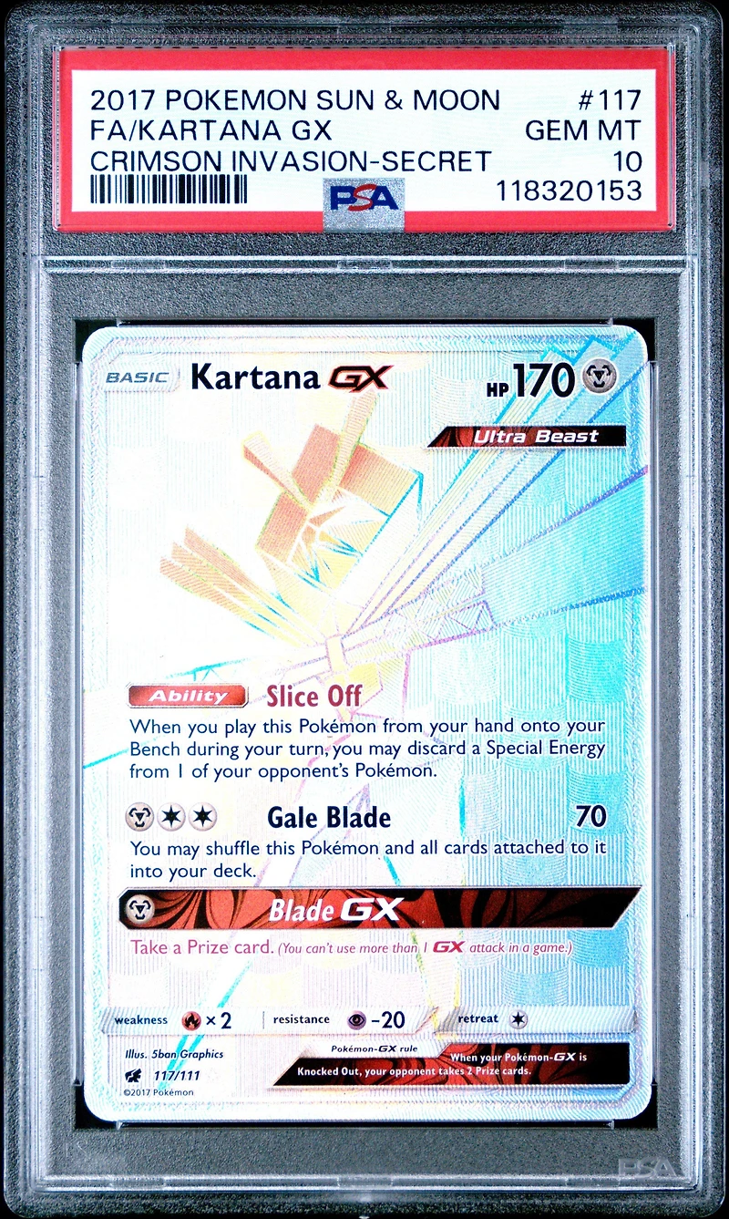 2017 Pokemon Sun & Moon Crimson Invasion 117 Full Art/kartana Gx Secret PSA 10