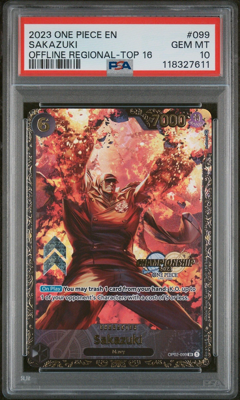 2023 One Piece Promos 099 Sakazuki Offline Regional-top 16 PSA 10