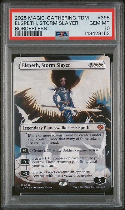 2025 Magic The Gathering Tarkir: Dragonstorm 398 Elspeth, Storm Slayer Borderless PSA 10