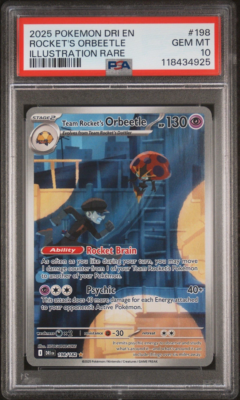 2025 Pokemon Dri En-destined Rivals 198 Team Rocket's Orbeetle Illustration Rare PSA