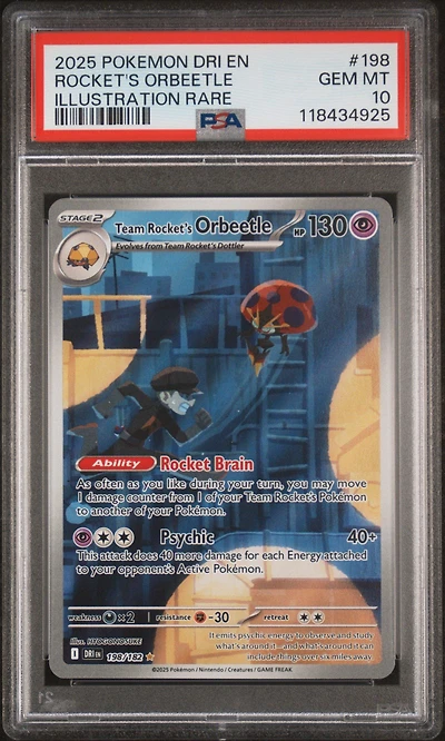 2025 Pokemon Dri En-destined Rivals 198 Team Rocket's Orbeetle Illustration Rare PSA 10