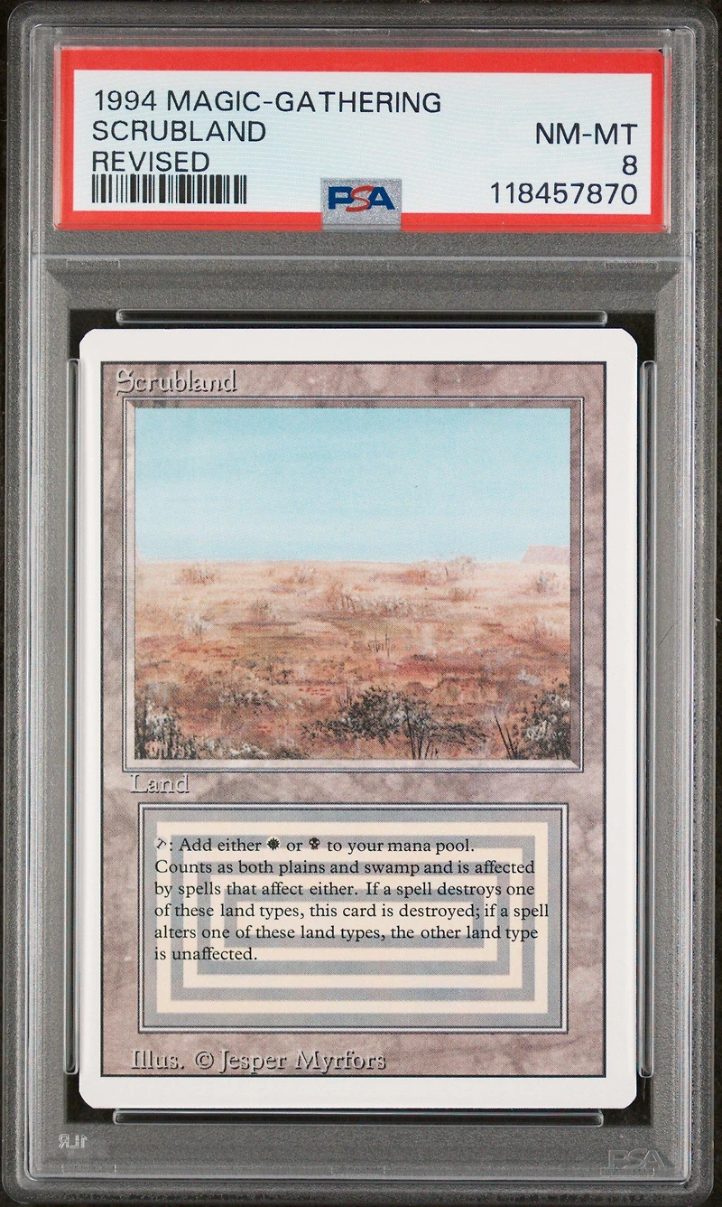 1994 Magic The Gathering Revised Scrubland PSA 8