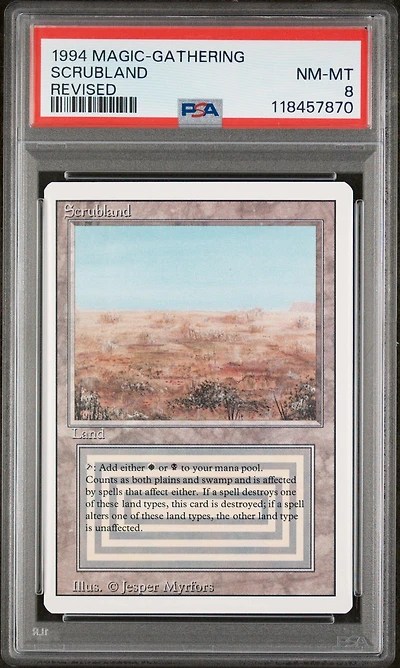 1994 Magic The Gathering Revised Scrubland PSA 8