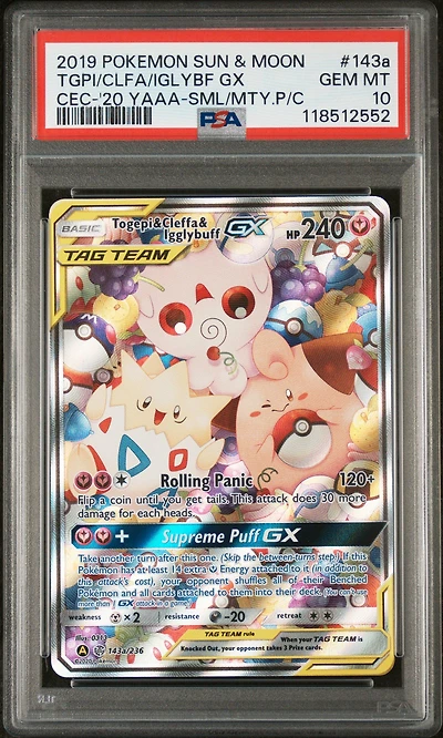 2019 Pokemon Sun & Moon Cosmic Eclipse 143a Togepi & Cleffa & Igglybuff Gx 2020 Yellow A Alternate Art Small But Mighty Premium Collection PSA