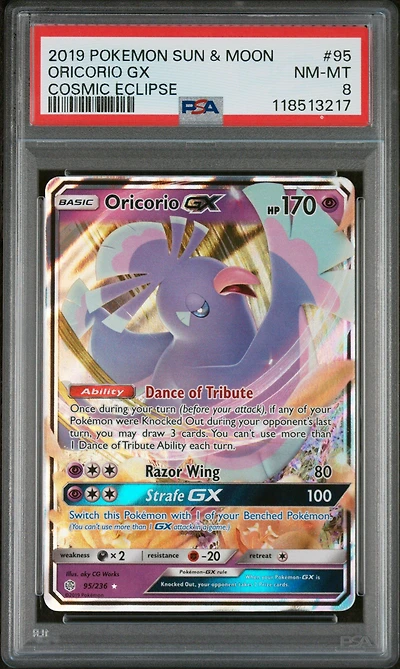 2019 Pokemon Sun & Moon Cosmic Eclipse 95 Oricorio Gx PSA 8