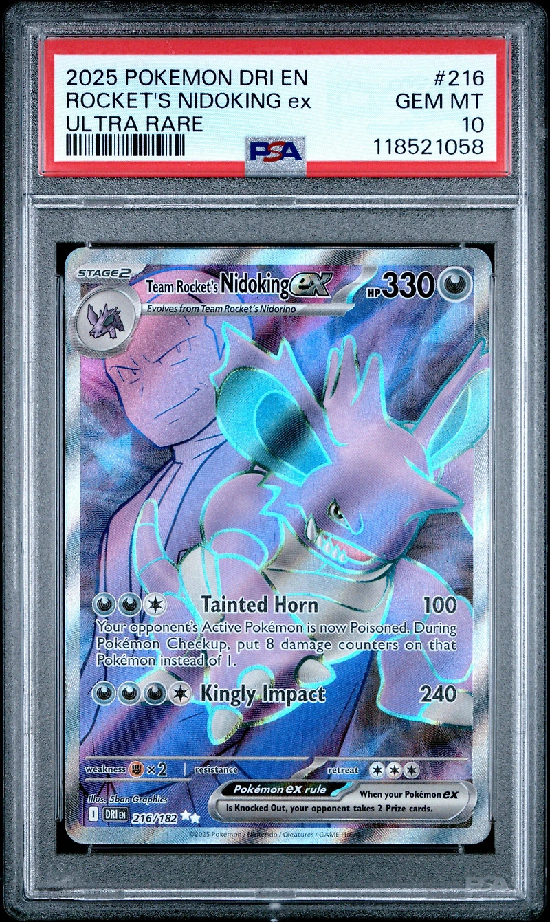 2025 Pokemon Dri En-destined Rivals 216 Team Rocket's Nidoking Ex Ultra Rare PSA