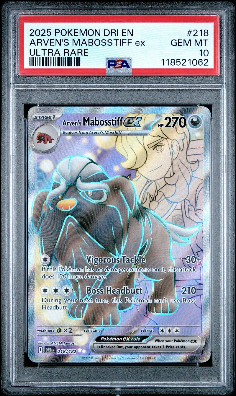 2025 Pokemon Dri En-destined Rivals 218 Arven's Mabosstiff Ex Ultra Rare PSA