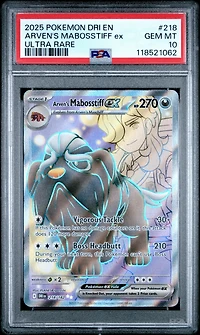2025 Pokemon Dri En-destined Rivals 218 Arven's Mabosstiff Ex Ultra Rare PSA