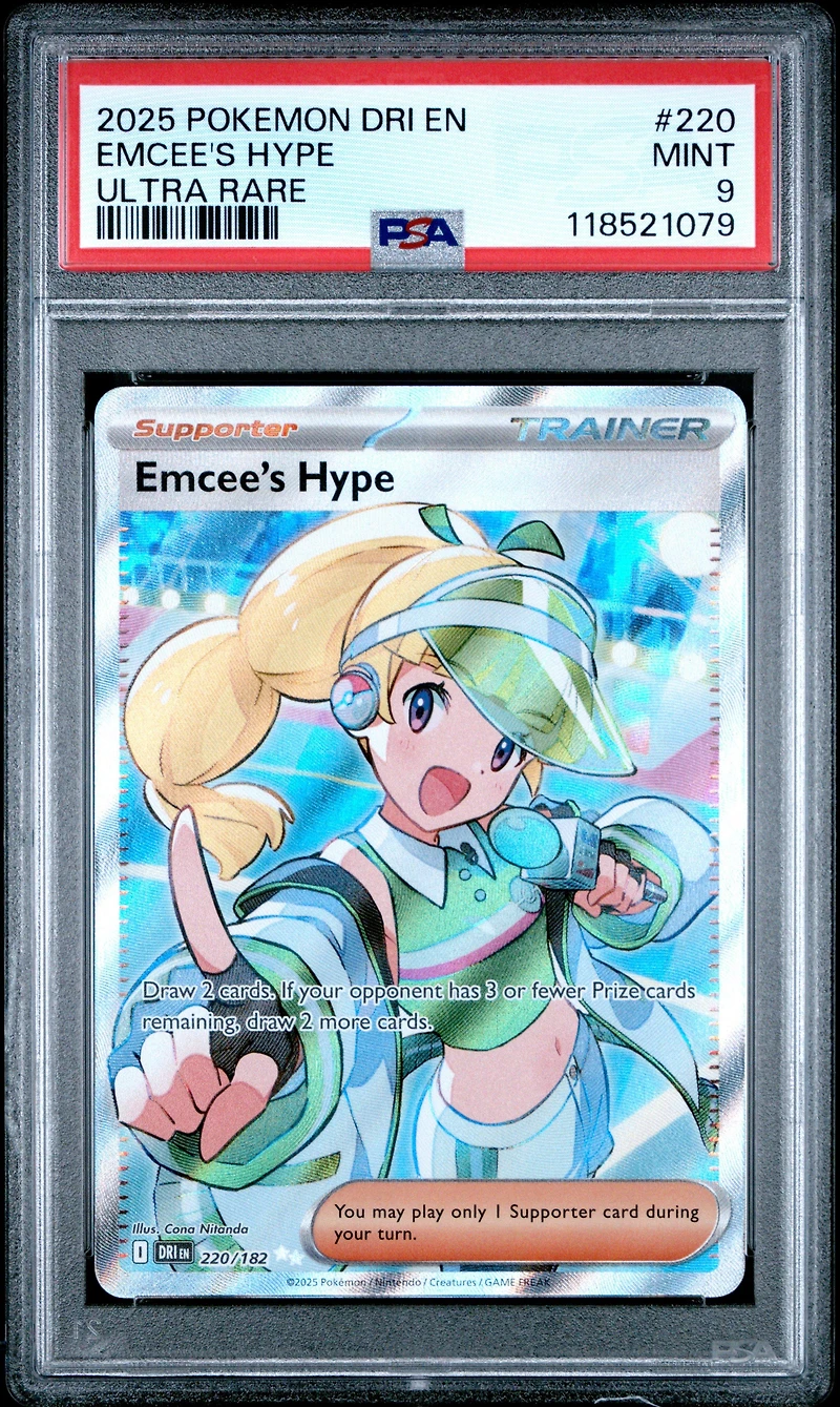 2025 Pokemon Dri En-destined Rivals 220 Emcee's Hype Ultra Rare PSA