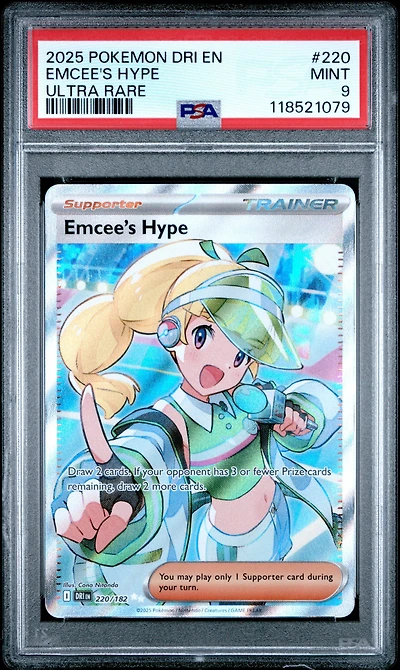 2025 Pokemon Dri En-destined Rivals 220 Emcee's Hype Ultra Rare PSA