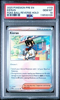 2025 Pokemon Pre En-prismatic Evolutions 113 Kieran Poke Ball Reverse Holo PSA 10