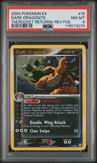 2004 Pokemon Ex Team Rocket Returns 15 Dark Dragonite-reverse Foil PSA 8