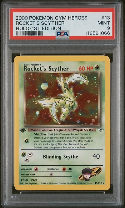 2000 Pokemon Gym Heroes 13 Rocket's Scyther Holo-1st Edition PSA 9