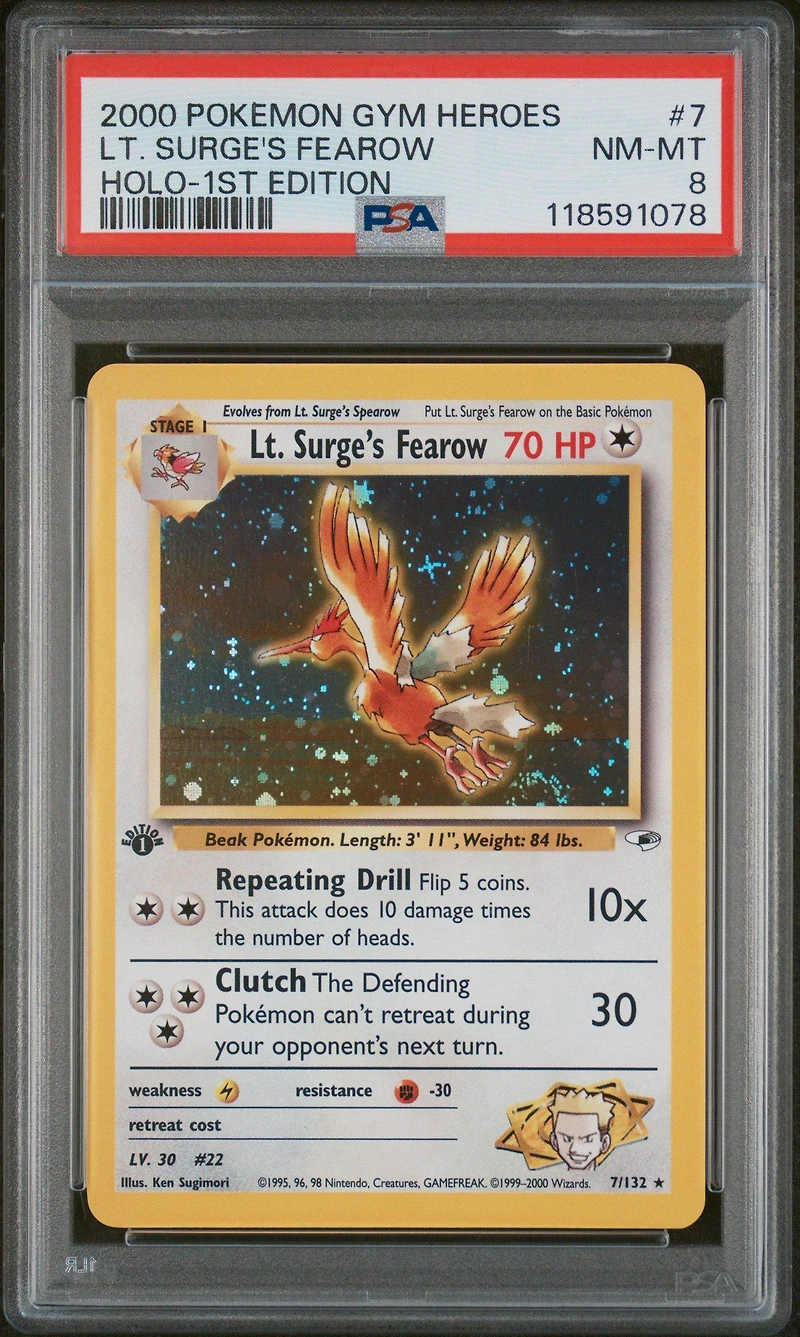 2000 Pokemon Gym Heroes 7 Lt. Surge's Fearow Holo-1st Edition PSA