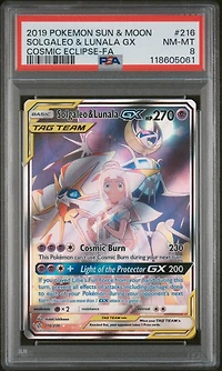 2019 Pokemon Sun & Moon Cosmic Eclipse 216 Full Art/solgaleo & Lunala Gx PSA