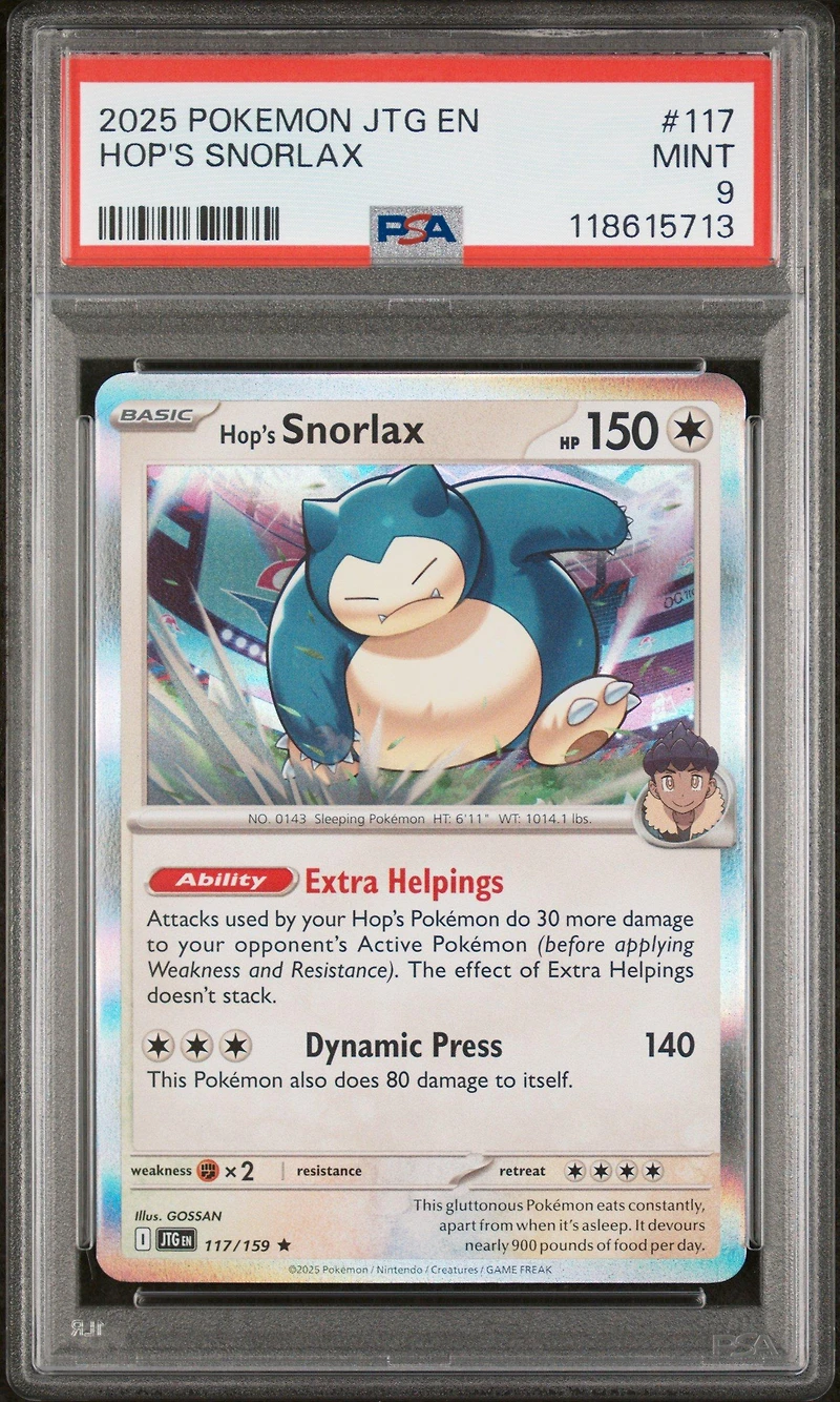 2025 Pokemon Jtg En-journey Together 117 Hop's Snorlax PSA