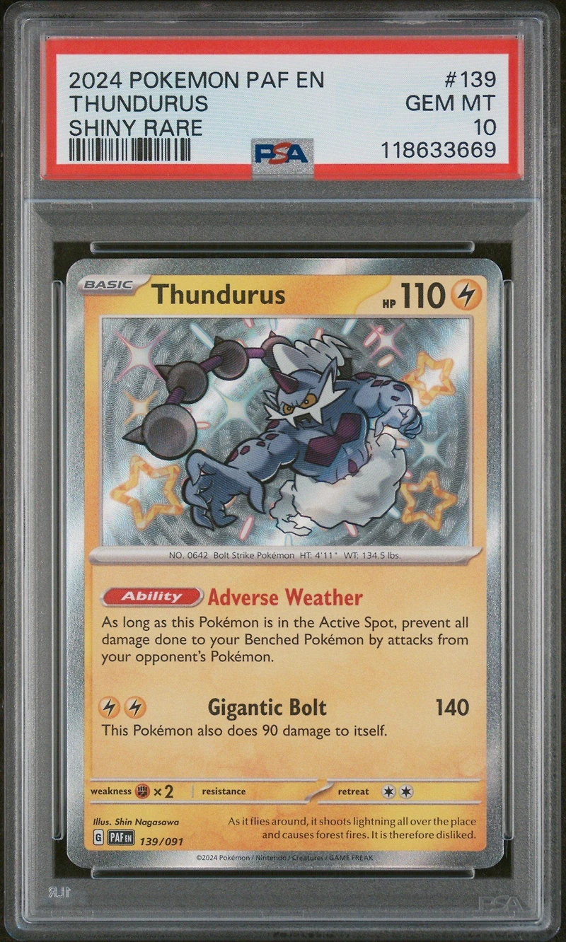 2024 Pokemon Paf En-paldean Fates 139 Thundurus Shiny Rare PSA 10