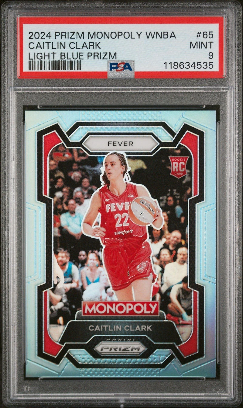 2024 Panini Prizm Monopoly Wnba 65 Caitlin Clark Light Blue Prizm PSA 9