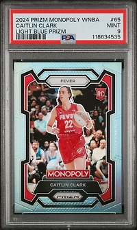 2024 Panini Prizm Monopoly Wnba 65 Caitlin Clark Light Blue Prizm PSA 9