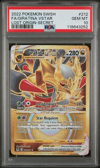 2022 Pokemon Sword & Shield Lost Origin 212 Full Art/giratina Vstar Secret PSA 10