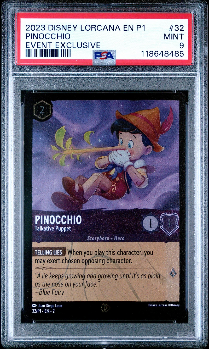 2023 Disney Lorcana En P1-promo 32 Pinocchio - Talkative Puppet Event Exclusive PSA 9