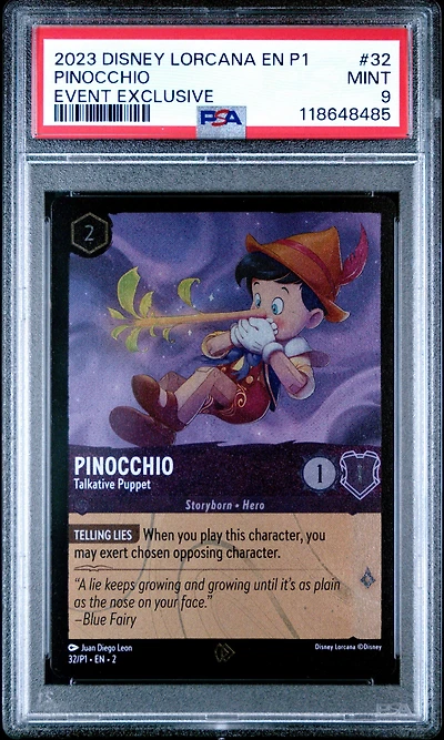 2023 Disney Lorcana En P1-promo 32 Pinocchio - Talkative Puppet Event Exclusive PSA 9