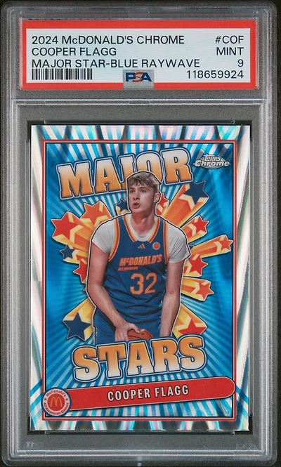 2024 Topps Chrome Mcdonald's All American Major Stars Cof Cooper Flagg Blue Raywave PSA 9