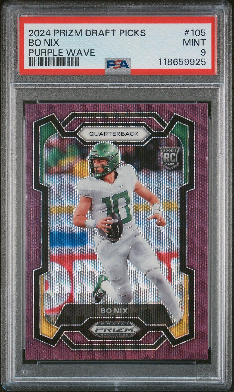 2024 Panini Prizm Draft Picks 105 Bo Nix Purple Wave PSA 9